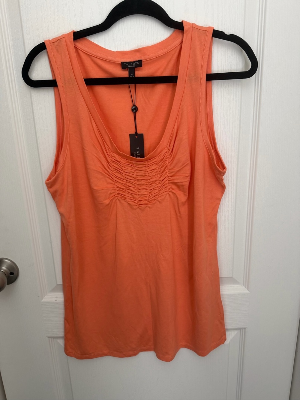 Talbots Coral Scoop Neck Sleeveless Tank with Shirred Front